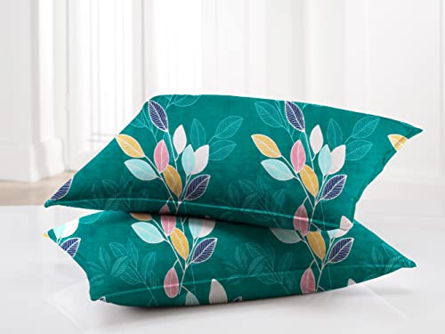 BSB HOME® 3D Printed 144 Tc Microfiber Double Bedsheet with 2 King Size Pillow Covers (Green,Multicolour Leaf Printed 90X90 Inches)