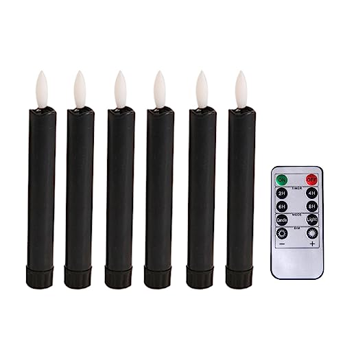 SAZ DEKOR 6X LED Candles 3D Wick Flameless Taper Candles for Wedding Party Black