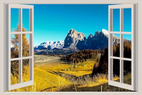 JVERF - JZZA27291 Scenery Mountains Fields| Self-Adhesive Open Window Wall Sticker