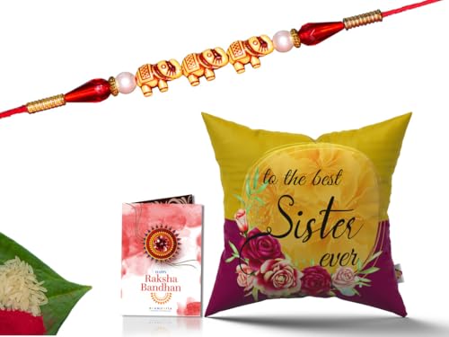 Pillow Rakhi for Brother with Gift - Rakhi with Rakhi Cushion with Filler Greeting Card- Rakhi for Brother, Gifts for Brother, Gifts for Rakhi, Gifts for Rakshabandhan Rakhi Gifts-CH-SIS-23-PE