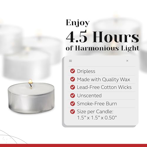 100 Pack Tealight Candles in Metal Cups - Clean, White Unscented Tealight Candles with 4.5 Hour Long Burning Time - Votive Candles Bulk for Romantic Dinner, Weddings, Spa & Hotels by PARNOO