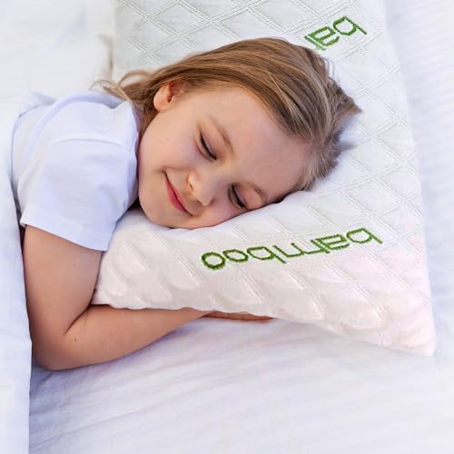 Sleepsia Supersoft Kids Pillows - 12"X18" X2" Breathable Bamboo Pillows for Sleeping - Ultra Supportive Shredded Memory Foam Premium Fill Toddler Pillows, Green White