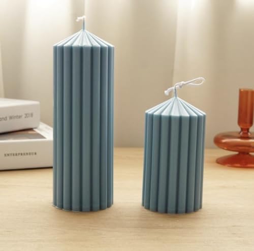 Striped Pillar Candle | Tall Candle | Scented Candles | Soywax | Set of 2 Tall and Short (White)