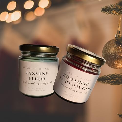 Scarlet Blinks Jasmine Elixir and Soothing Sandal Wood | Soy Wax Candles | Aroma Therapy Candles | Burning Time :-45 HRS Pack of 2