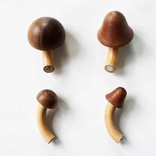 4 Pcs Handmade Mushroom Refrigerator Magnets, Wooden Mushroom Fridge Magnets, Home Office Kitchen Whiteboard Decorative Magnets