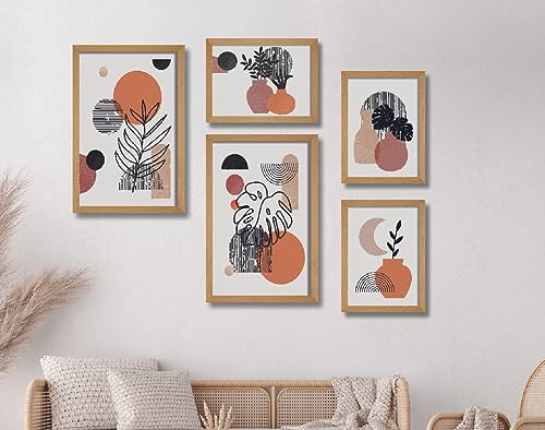 SAF paintings Set of 5 Modern Art Premium Brown frame painting for Wall DecorationSA-B11M2K3