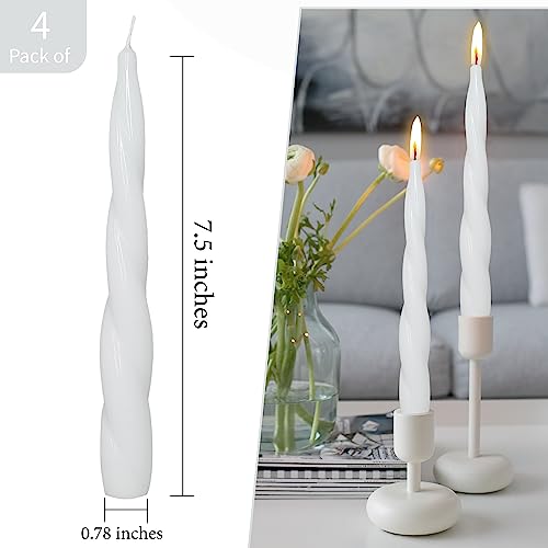 White Taper Candle 7.5 inch Spiral Candle Uncented Candlesticks 4 Set of Dinner Candles for Wedding Home Decor, Relaxation & All Occasions