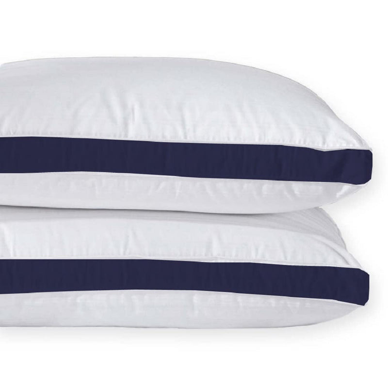 Linenovation Ultra Soft Pillow - Set of 2 - - 17 Inch X 27 Inch- White/Dark Blue