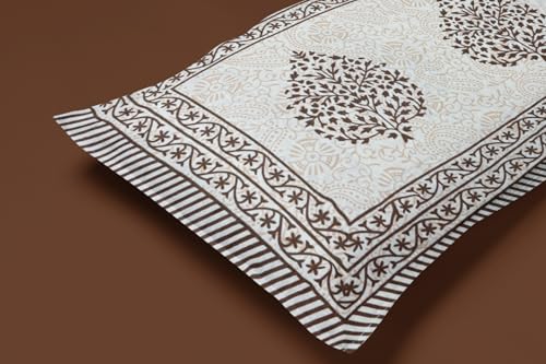 Silvatt 100% Jaipuri Cotton King Size Bedsheet for Double Bed, 1 Cotton Bed Sheet Double Bed (90 X 108 Inches) with 2 Pillow Covers | Bedsheet Double Bed Cotton Ethnic Brown Taditional Leaf Pattern