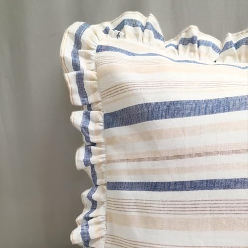 Sleepy Threads Cotton Pillow Cover Striped Pattern with Frilled Border and Envelope Closure | Super Soft & Breathable Pillow Case (Size 27x18 inches)