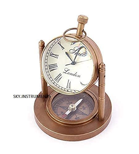 Sky Instrument Brass Table Clock .with Navigation Compass Antique Table Clock