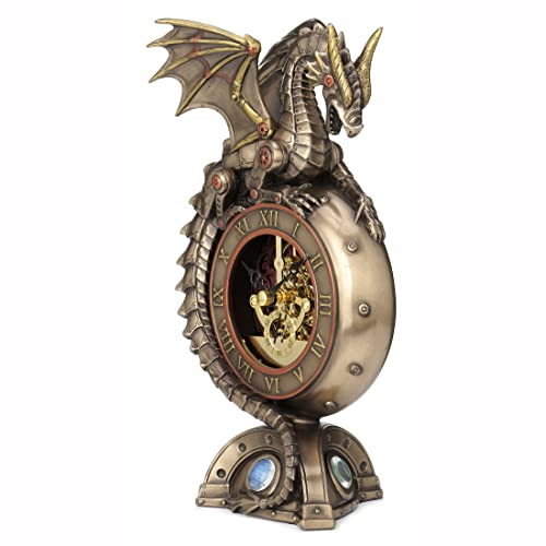 Resin Table Clocks Steampunk Dragon Bronze Finish Table Clock with Moving Clockworks 4.75 X 9 X 3 Inches Bronze