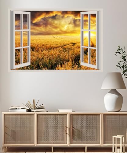 JVERF - JZZA20565 Fields Sunrises and| Self-Adhesive Open Window Wall Sticker