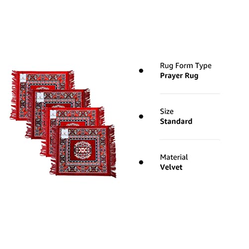 Kuber Industries 4 Pieces Velvet Prayer Square Mat/Aasan/Pooja Mat/Meditation Mat/Multipurpose Velvet Rug Mat 2 Ft X 2 Ft (Red & Maroon) Ctktc33989, Standard