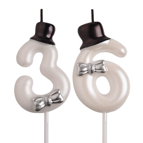 AOOLADA 36th 63rd Birthday Candles, White 63 36 Year Old Cake Topper Cute Number Birthday Candles, Birthday Party Decorations Gifts for Men Women