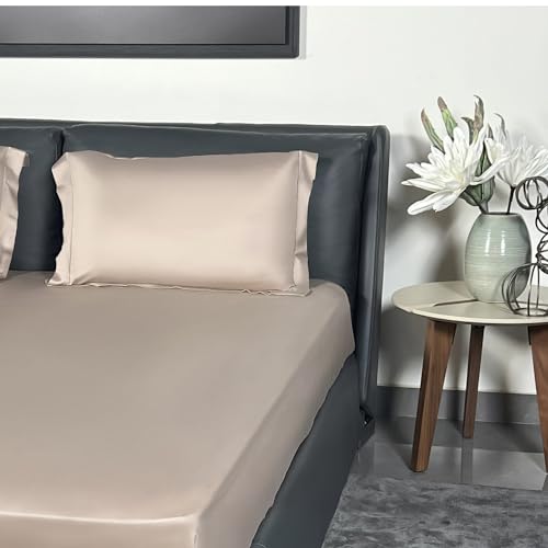 Erba 100% Tencel Eucalyptus Fiber, King Size Flat Bedsheet Set in Clay, Includes 1 King Size Solid bedsheet (275x275cm) with 2 Matching Pillow Covers (50x70cm) with Single line Embroidery