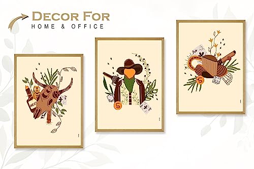 SAF paintings BOHO Set of 3 Modern Art Premium Brown frame Bohemian Painting for Wall Decoration Digital Reprint 13.5 inch x 10.5 inch Bohemian Painting (With Frame, Pack of 3) B158K3