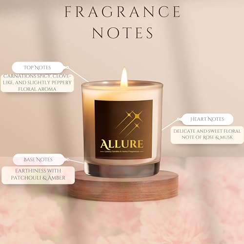 Allure Living Sweet Surrender Luxury Carnation & Musk Soy Candles Large 3 Wick Jar Candle | Up to 40 Hours Burning Time | Natural Soy Wax | Relaxing Aromatherapy Aesthetic Candle Scented Candle