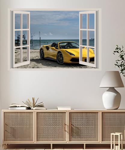 JVERF - JZZA14929 Ferrari Spideryellow| Self-Adhesive Open Window Wall Sticker