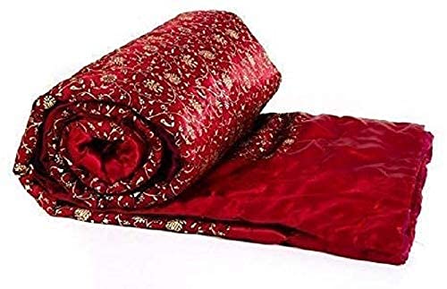 Namaste India Double Bed Size Jaipuri Silk AC Quilt Razai Blanket, Dohar with Gold Prints Double Bed Quilt/Comforter Winter Quilt - (RED)