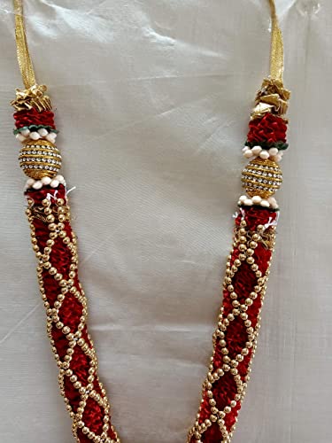 Sri Sainath Enterprises RED with Gold Balls Chain with Golden Stone Ball with Jasmine Flowers Garland Length - 45 CM