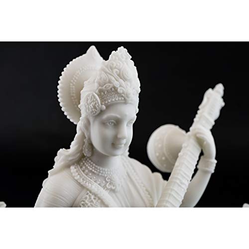 Top Collection Saraswati Statue - Hindu Goddess of Knowledge, Music & Art Sculpture in White Marble Finish- 5.75-Inch Figurine