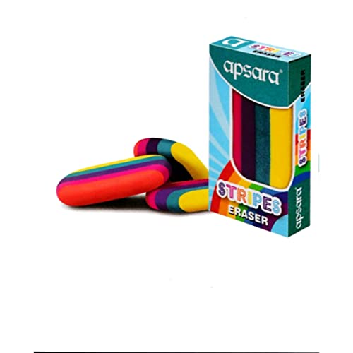 APSARA Stripes Coloured Non DUST Eraser Pack of 10 Eraser GSM®Dumanhill Registered Listing (Apsara Stripes Eraser)