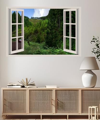 JVERF - JZZA26510 Portugal Roads Forests Sao Miguel Azores| Self-Adhesive Open Window Wall Sticker