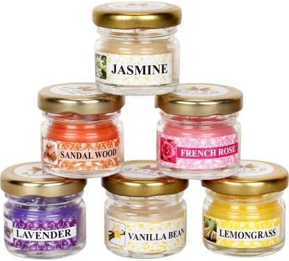 AKH69 Scented Mini Jar Candles for Home Decor & Gifting (6 Piece) | Jasmine, Sandal Wood, French Rose, Lavender, Vanilla Bean, Lemongrass (Pack of 5)