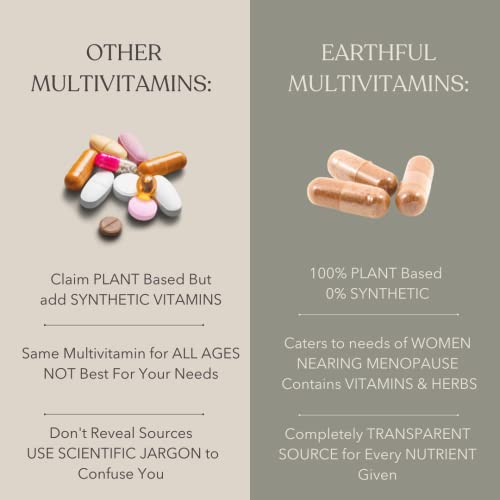 Earthful Multivitamin for Women 40+ nearing Menopause - For Improved Immunity, Hormonal Health, Skin, Hair & Bone Health, 100% Natural with 12 Vital Vitamins, Herbs, 30 Day Pack (60 Capsules)