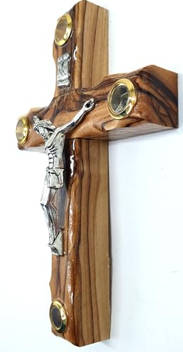 Zuluf Olive Wood Catholic Cross Hand Carved with Crucifix from Jerusalem 12cm 4.7" - CRS087 & Holy Land Certificate