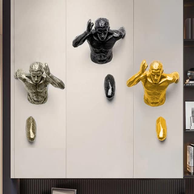 ZOVE Metal Wall Art Set of 3 Running Man Aluminium Metal Wall Decor Wall Hanging Home Decoration Perfect for Living Room/Hotel/Restaurant/Bedroom (Colour : Electroplated Gold/Silver/Black