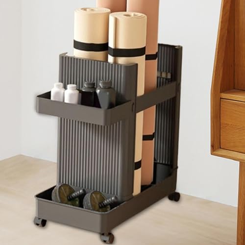 Bothyi Yoga Mat Storage Rack Home Gym Fitness Storage Rack Trolley with Wheel Multipurpose Weight Rack Dumbbell Rack for Foam Roller