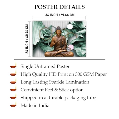 Indianara Rolled Sparkled Gautam Buddha Art Print for Room Décor Digital Reprint 36 inch x 24 inch Painting (10732PST)