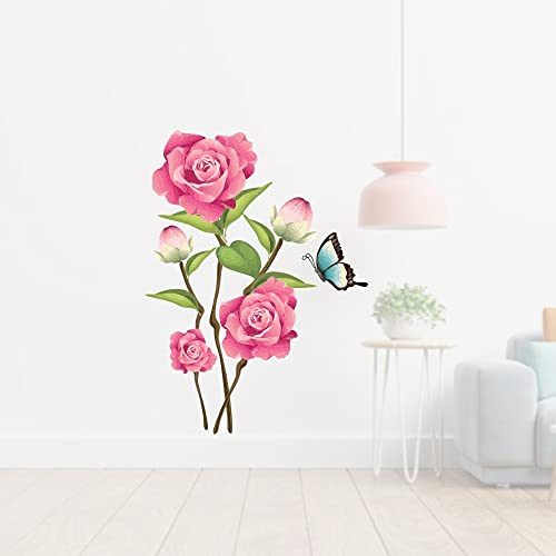 Wallzone Rose Plant Large Vinyl Wallsticker for Home Decoration ( 65 cm x 89 cm)