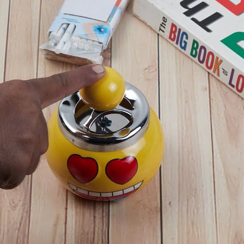 Pakhi Decor Smokeless Ceramic Push Down Ashtray for Cigarettes, Round, Yellow Smiley (11380)