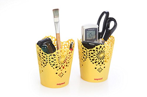 Nayasa Lacy 2 Piece Plastic Tall Basket Set, Yellow