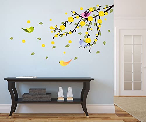 Wall Sticker Beautiful Spring Yellow Flowers with Pleasant Leaves (91x46 Cm)