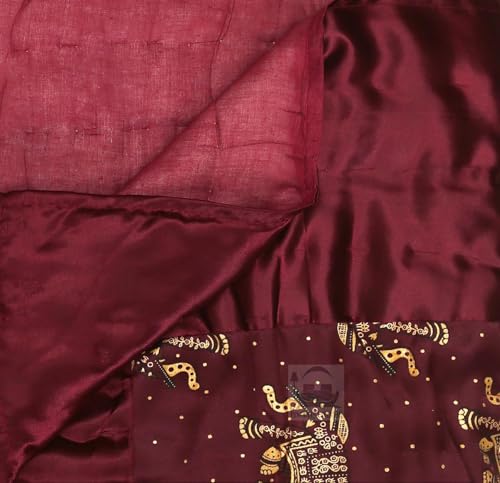 AARMOZY Cotton Filled Light Weight Silk Jaipuri AC Quilt/Razai Gold Print Jaipuriya Rajai/Razzai Animal Print, Maroon Elephant Double Bed