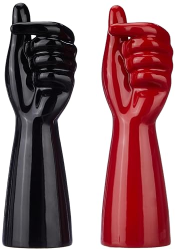 Amazon Basics Hand Shape Ceramic Vase Artificial Flowers Pot (Pack of 2, Black and Red)