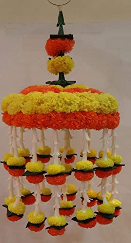 Shobha Sanskruti Plastic Artificial Marigold Flower Garlands Umbrella, Jhoomar (Reusable Flowers Hanging)