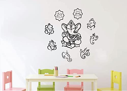 VVWV Black Die Cut Ganesha Wall Stickers for Pooja Room Office Living Room Kids Room Home & Kitchen Decor L x H 70 x 70 Cms