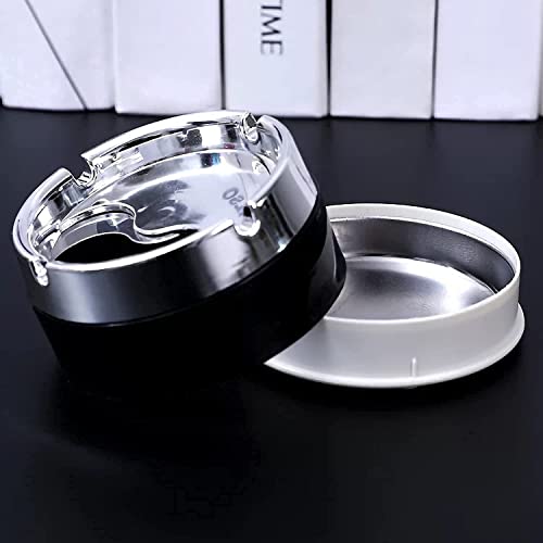 BLUE EARTH Plastic and Stainless Steel Windproof Revolving Ashtray Rotating Lid Tabletop Decor Closed Printing Unbreakable Ashtray