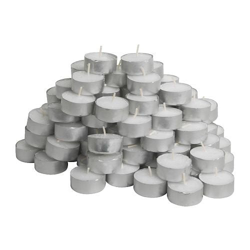 Bundle - 6 Items - Ikea Glimma Unscented Tealights, White, 100 Count with Glasig (5) Pcs. Tealight Holder, Clear Glass