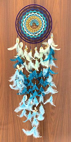 Rooh Dream Catcher ~ Large Blue Healing Tree Wall Hanging ~ Handmade Hangings for Positivity (Can be Used as Home Decor, Gift, Wall Hangings, Meditation Room, Yoga Temple, Wind Chime & Car Hanging)