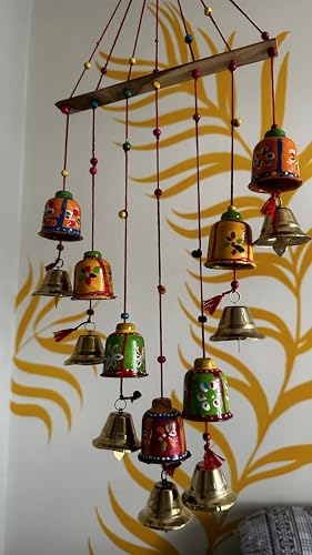 Diana Creations Decorative Hanging Bells, Multicoloured, Wooden Base