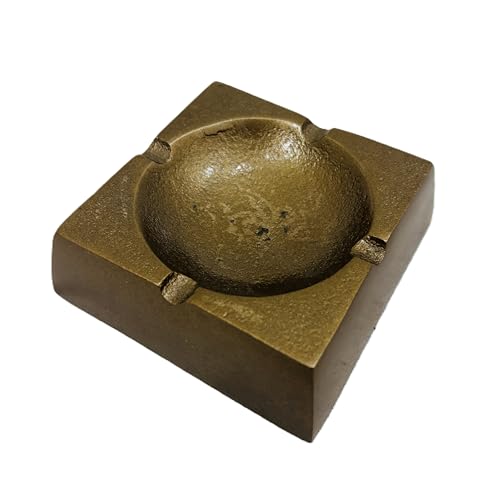 Atiqco Antique Gold Square Metal Ashtray, 10 cm Diameter, Aluminium Alloy