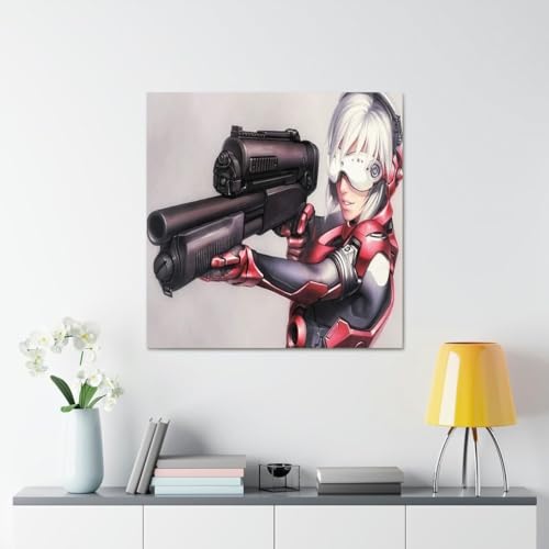 GADGETS WRAP Canvas Gallery Wrap Framed for Home Office Studio Living Room Decoration (17x17inch) - Girl Shotgun