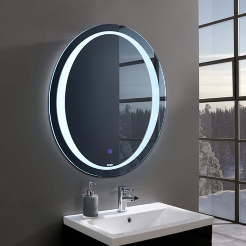 Crystal Indian Oval Shaped Mirror, LED Illuminated Vanity Mirror with Touch Sensor, Wall Mounted Mirror for Bathroom, Bedroom & Makeup Room (24X24)