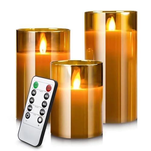 The Decor Affair 3 Pcs Battery-Powered Flameless Candles Set with Remote Timer, Authentic Real Wax, and Hypnotic Dancing Faux Wick